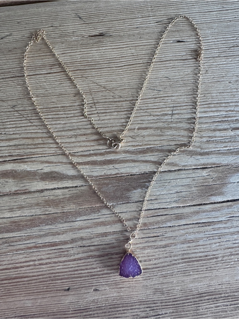 Valerie Allen Gold Filled Necklace with Pink Druzy Pendant 22”